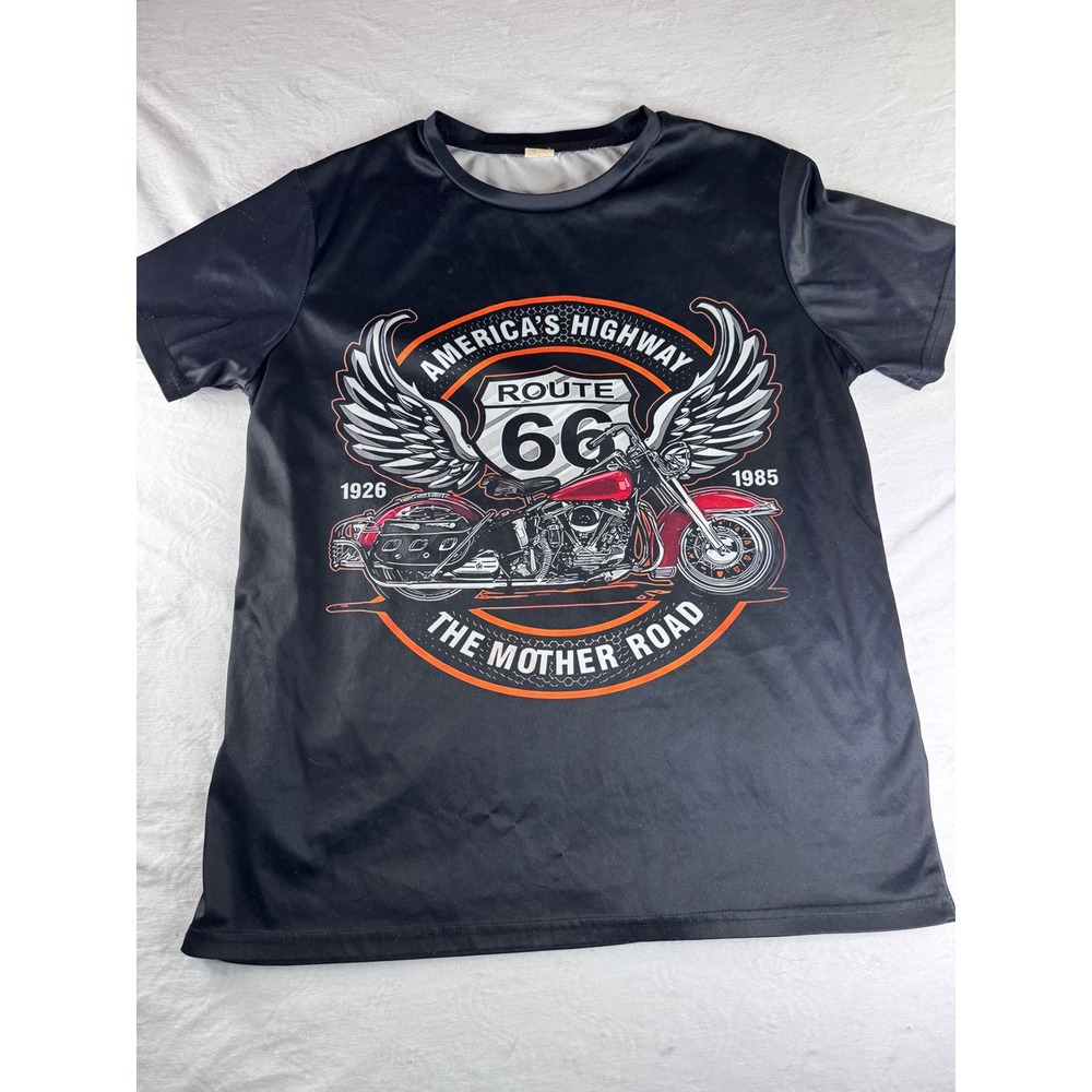 Route 66 Graphic T-Shirt‎ Mens Small Black Excellent Biker Moto Tee